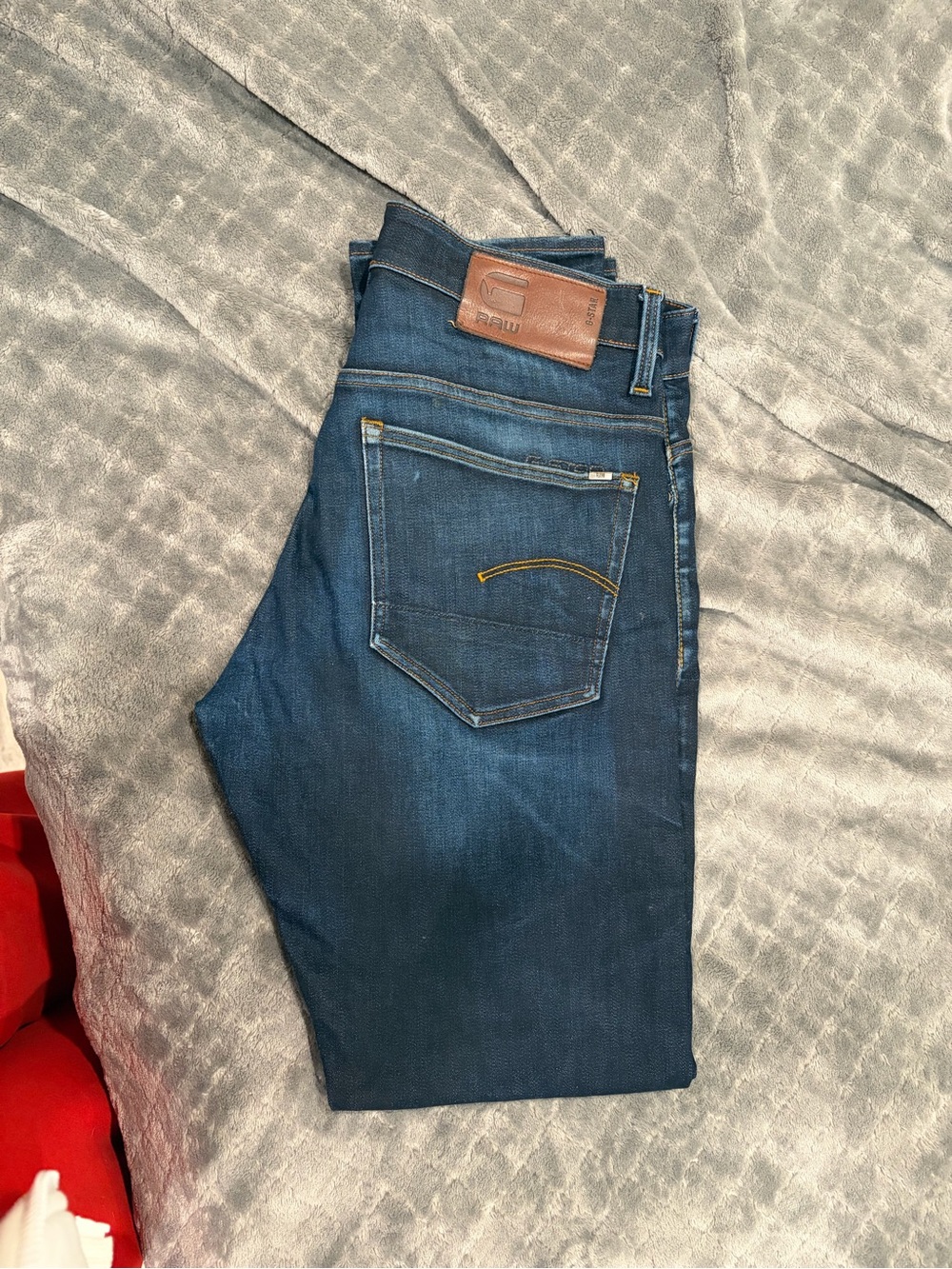 G-Star Slim Straight Dark Blue Jeans with Leather Patch